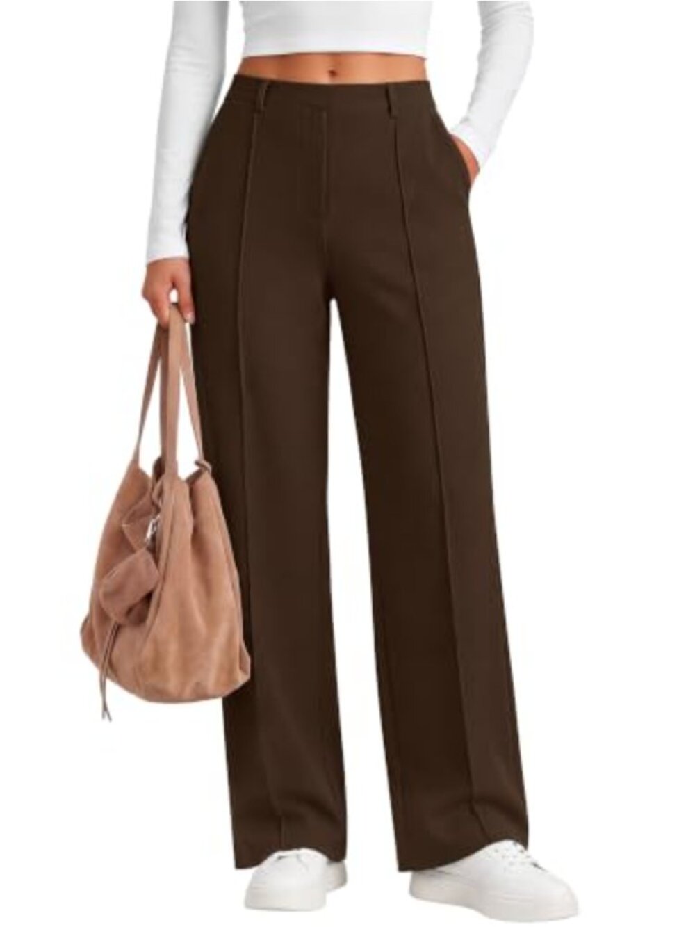 Womens Business Casual Straight Leg Dress Pants High Waist Pull On Trousers